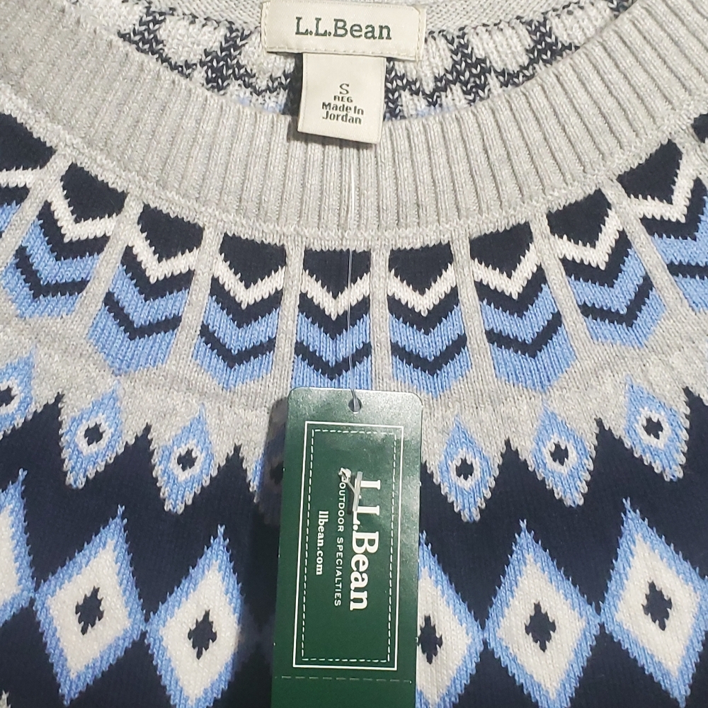 L. L. BEAN Cotton/Cashmere Sweater, Fair Isle Crewneck Size Small NEW with TAGS - Picture 4 of 8